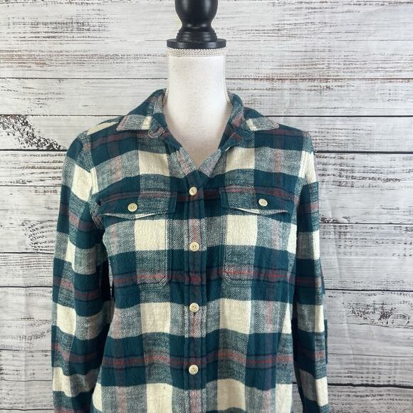 J. Crew Lumberjack Shirt size 4 Teal Red Plaid Flannel Button Up Casual Outdoors - Picture 2 of 8